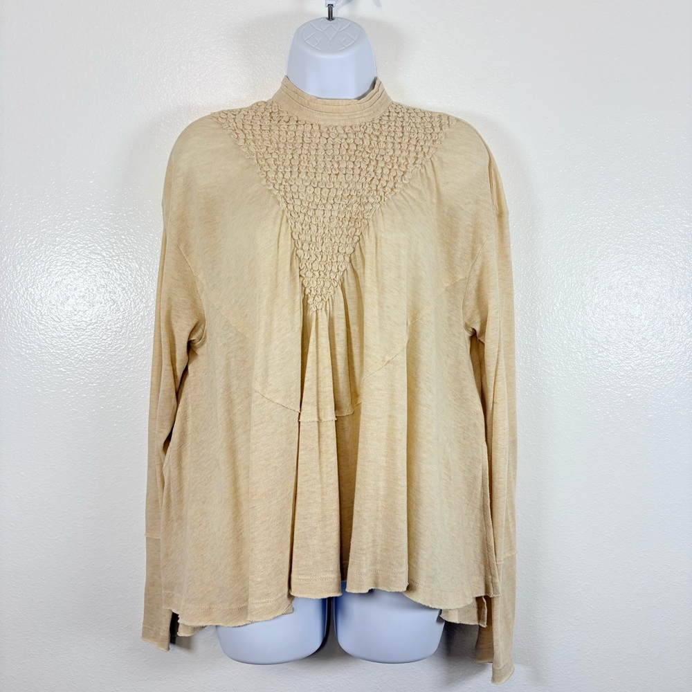 New Romantics Boho Smocked Babydoll Top Cream Beige Size S/P Romantic Feminine